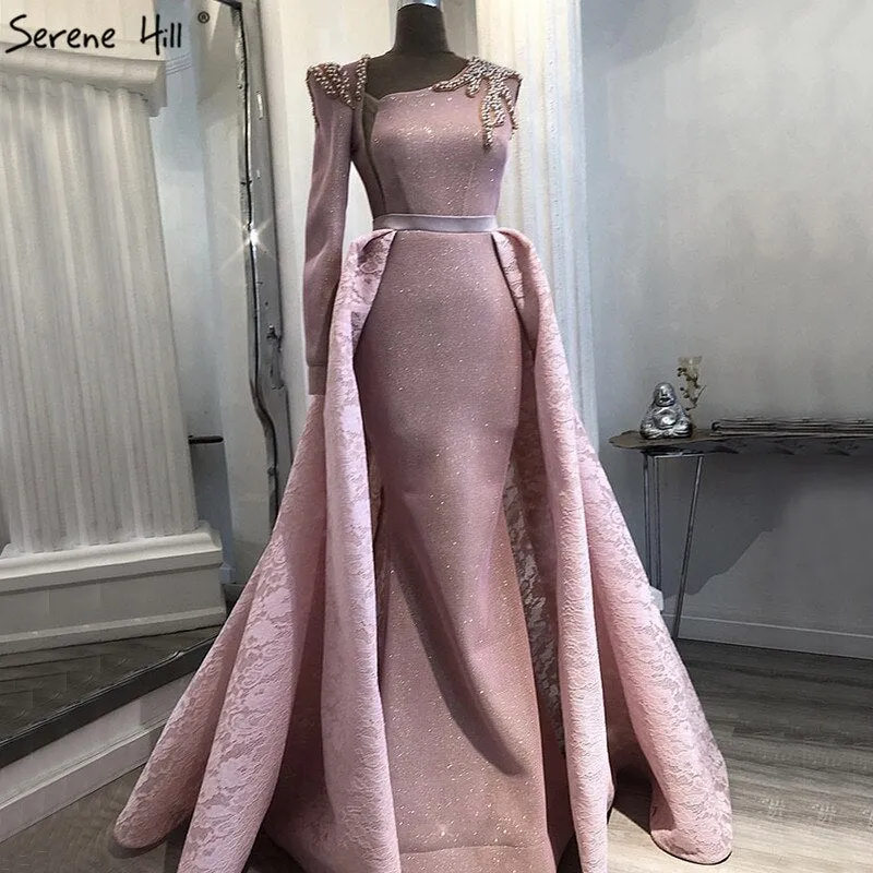 Diynav Sale No Return No Refund Sale Du Bai Design Pink One Shoulder Evening Dresses Vintage Pearls Mermaid Sexy Gowns 2025 Real Photo HZ1017