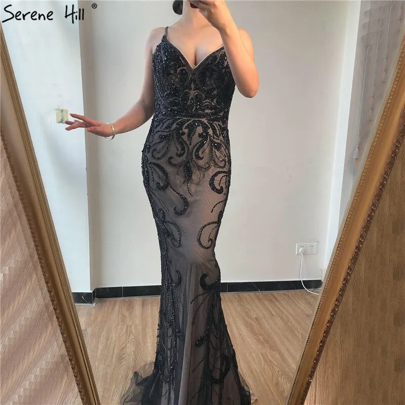 Diynav Black V-Neck Sexy Luxury Evening Dress 2025 Sleeveless Mermaid Diamond Beading Evening Dress Real Photo HZ1017