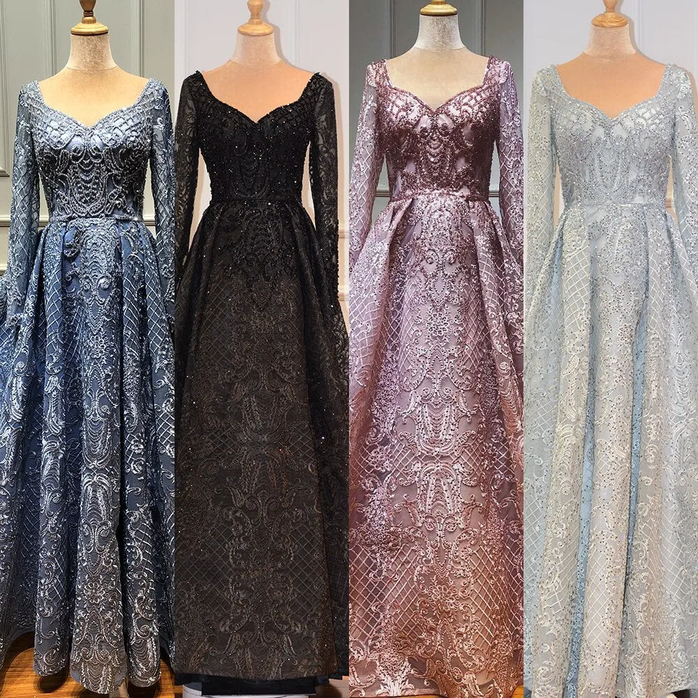 Diynav Blue Muslim Lace Beading Luxury Evening Dresses 2025 Long Plus Size Dress Evening Gowns LA60899 For HZ1017 - Image 2