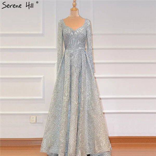 Diynav Blue Muslim Lace Beading Luxury Evening Dresses 2025 Long Plus Size Dress Evening Gowns LA60899 For HZ1017 - Image 7