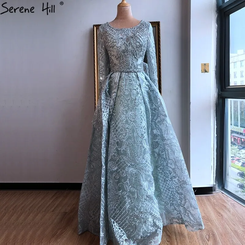 Diynav Blue Muslim Lace Beading Luxury Evening Dresses 2025 Long Plus Size Dress Evening Gowns LA60899 For HZ1017 - Image 8