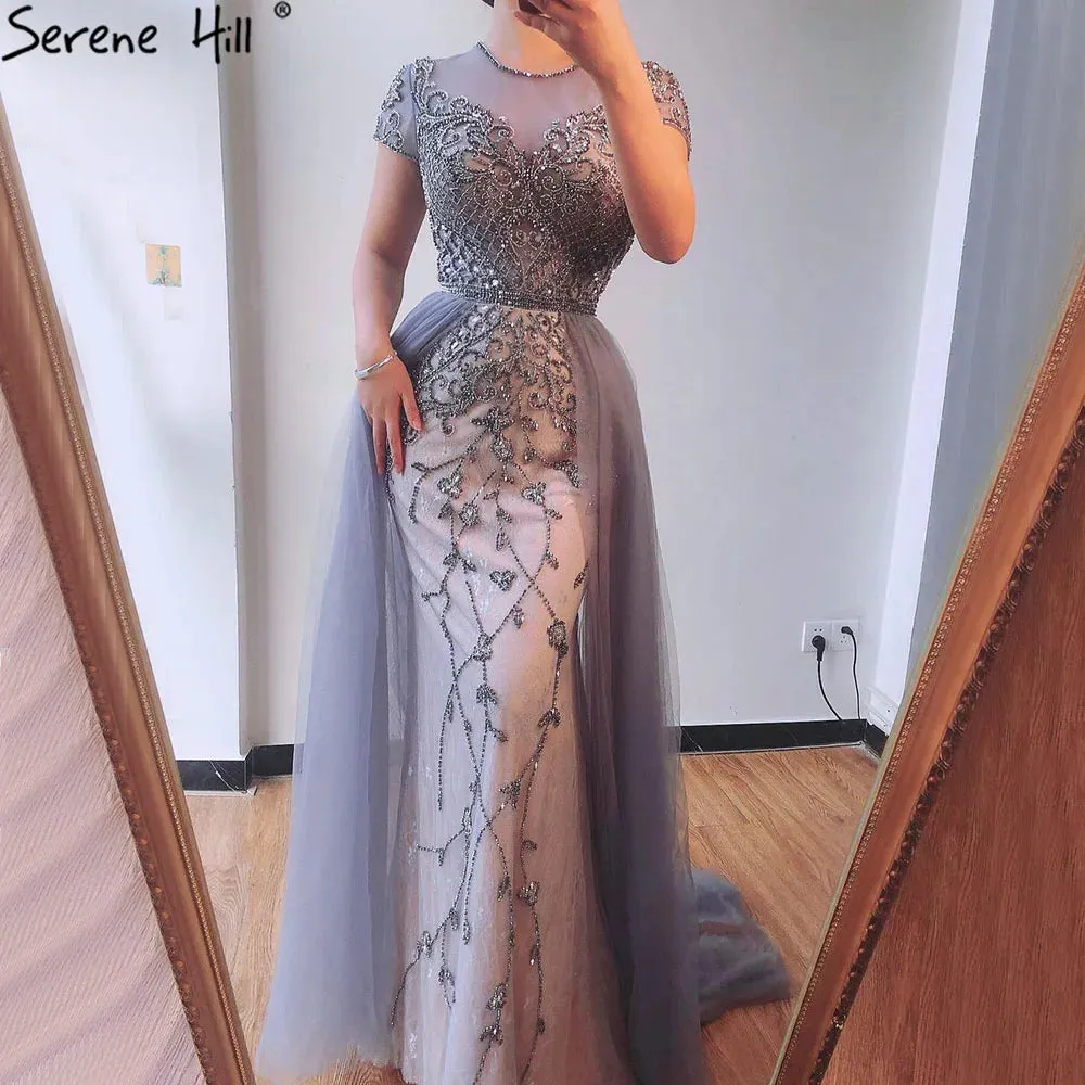 Diynav Crystal Short Sleeve Evening Dresses Design 2025 Luxury Mermaid Sexy Formal Dress HZ1017