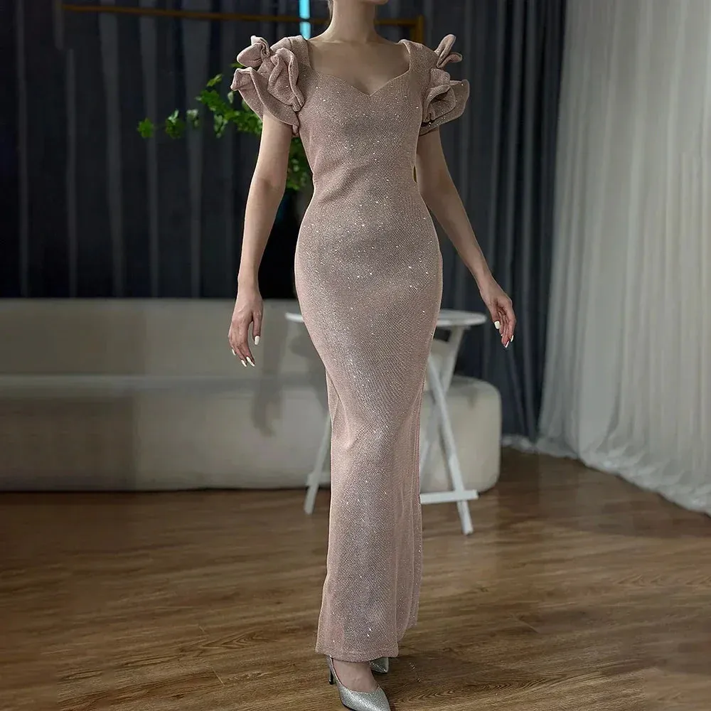 Diynav Designer Pink Short Sleeves Dress New Mermaid Fashion Womens Formal Evening Gowns 2025 HZ1017 - Image 2