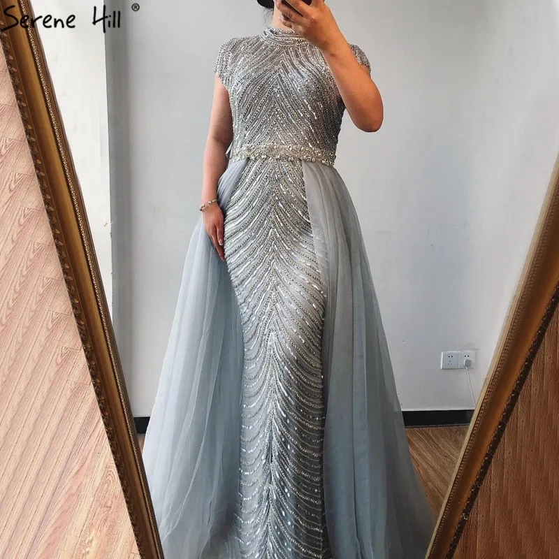 Diynav O-Neck Cap Sleeve Beading Evening Dresses 2025 Nude Sexy Mermaid Formal Dress Plus Size HZ1017