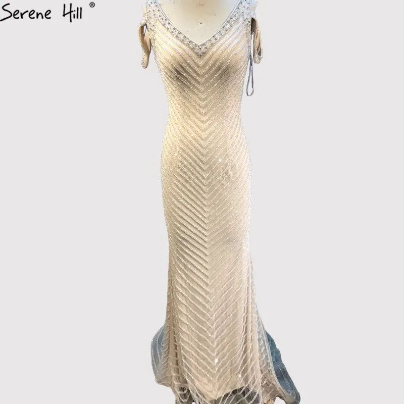 Diynav Dubai Silver Sleeveless Luxury Evening Dresses 2025 Latest Design V-Neck Sexy Mermaid Evening Gowns HZ1017