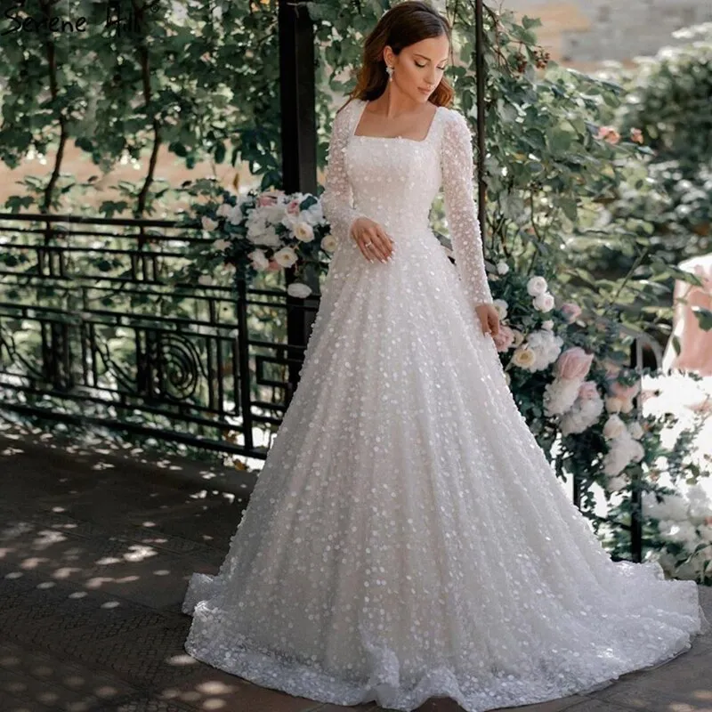 Diynav White A-Line Sexy Luxury Evening Dresses 2025 Beading Long Sleeve Sexy Formal Dress HZ1017