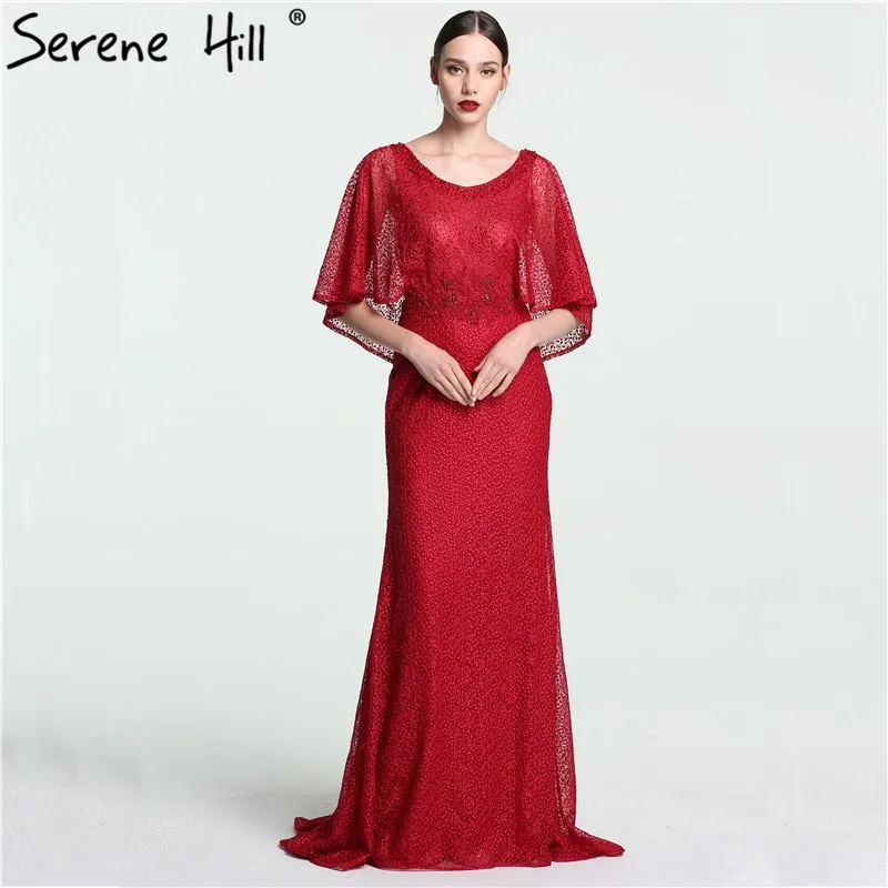 Diynav Sale no return no refund Sale Dubai Wine Red Evening Gowns with Shawl Beading Lace Mermaid Evening Dress Long High-end Luxury 2025 HZ1017