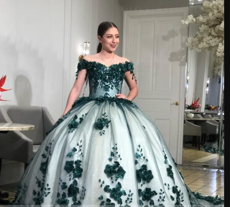 Diynav Shoulder Ball Gown with 3D Flowers Sweet Birthday Dresses 15 16 Quinceanera Dresses HZ1017