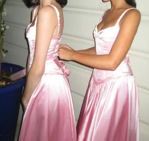 Elegant Spaghetti Straps A Line Prom Dress Satin Pink Long Bridesmaid Dresses HZ1108 - Image 4