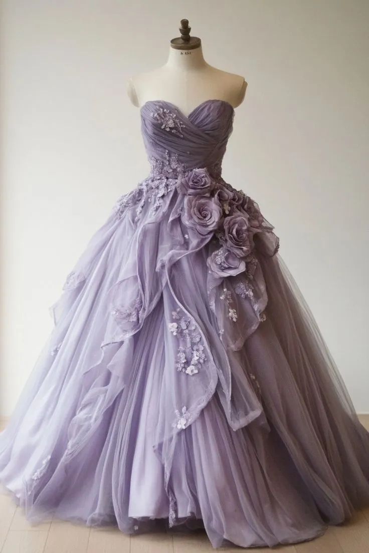 Purple A-Line Sweetheart Tulle Applique Long Prom Dress Sweet Evening Dress HZ1108
