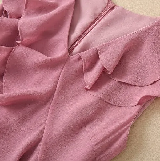 Pink V-Neck Chiffon Pleated Sleeveless Back Zippered Long Prom Dress Beautiful Party Dress HZ1108 - Image 7