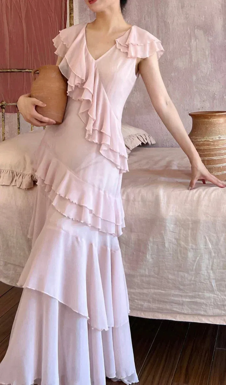 Pink V-Neck Chiffon Pleated Sleeveless Back Zippered Long Prom Dress Beautiful Party Dress HZ1108 - Image 8