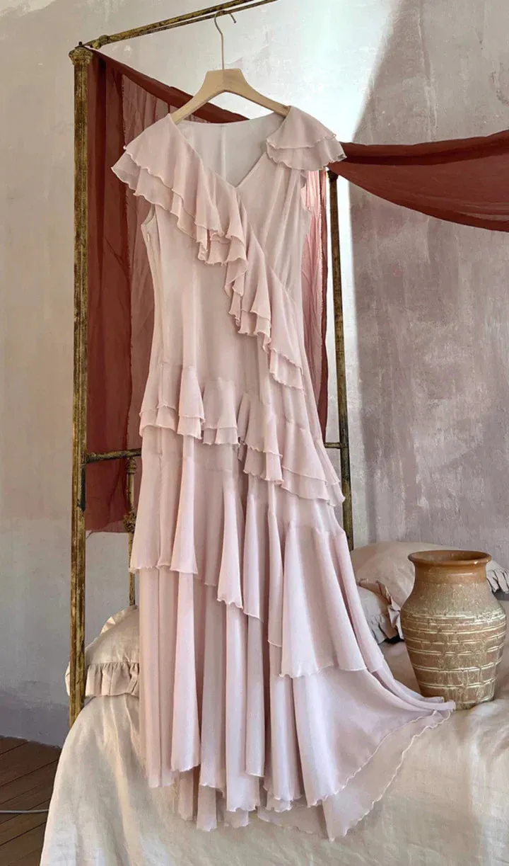 Pink V-Neck Chiffon Pleated Sleeveless Back Zippered Long Prom Dress Beautiful Party Dress HZ1108 - Image 9