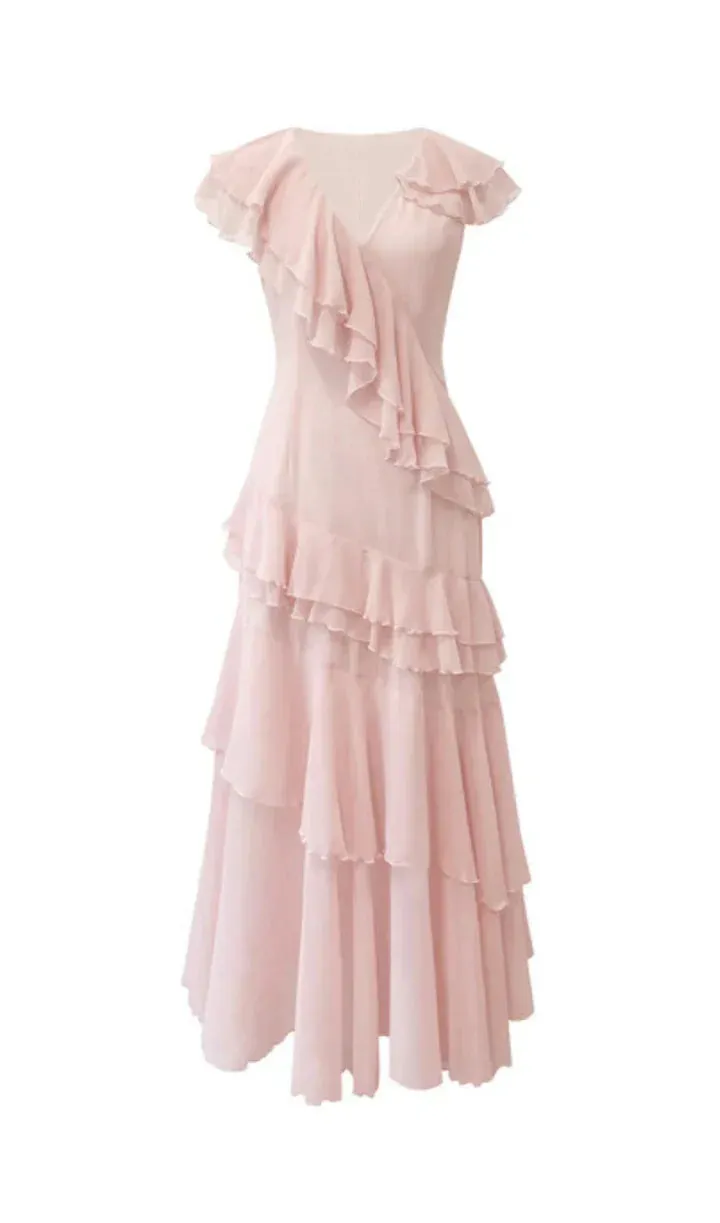 Pink V-Neck Chiffon Pleated Sleeveless Back Zippered Long Prom Dress Beautiful Party Dress HZ1108 - Image 10