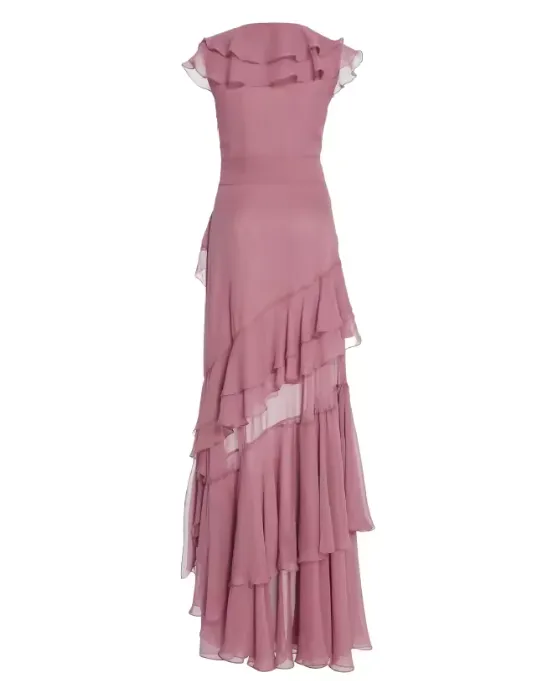 Pink V-Neck Chiffon Pleated Sleeveless Back Zippered Long Prom Dress Beautiful Party Dress HZ1108 - Image 2