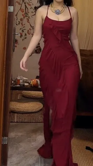 A-Line Spaghetti Straps Chiffon Long Prom Dress Formal Evening Dress HZ1108