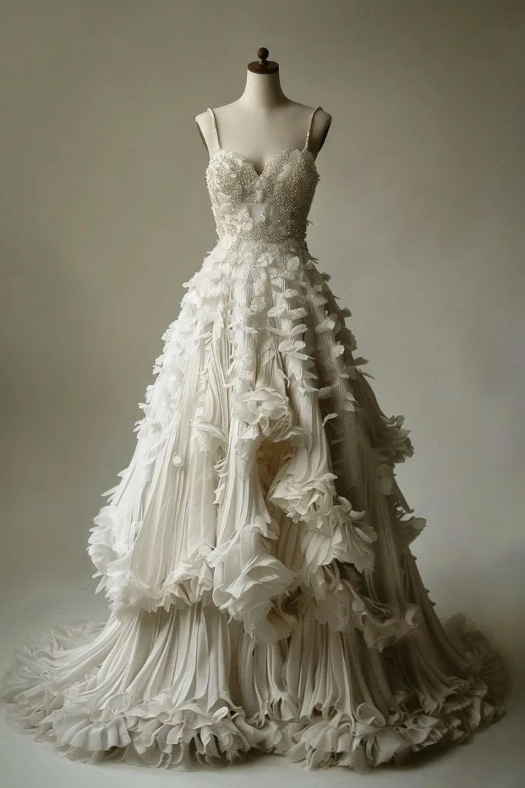 White A-line Spaghetti Strap Beaded Tulle Long Prom Dress Simple Applique Wedding Dress HZ1108