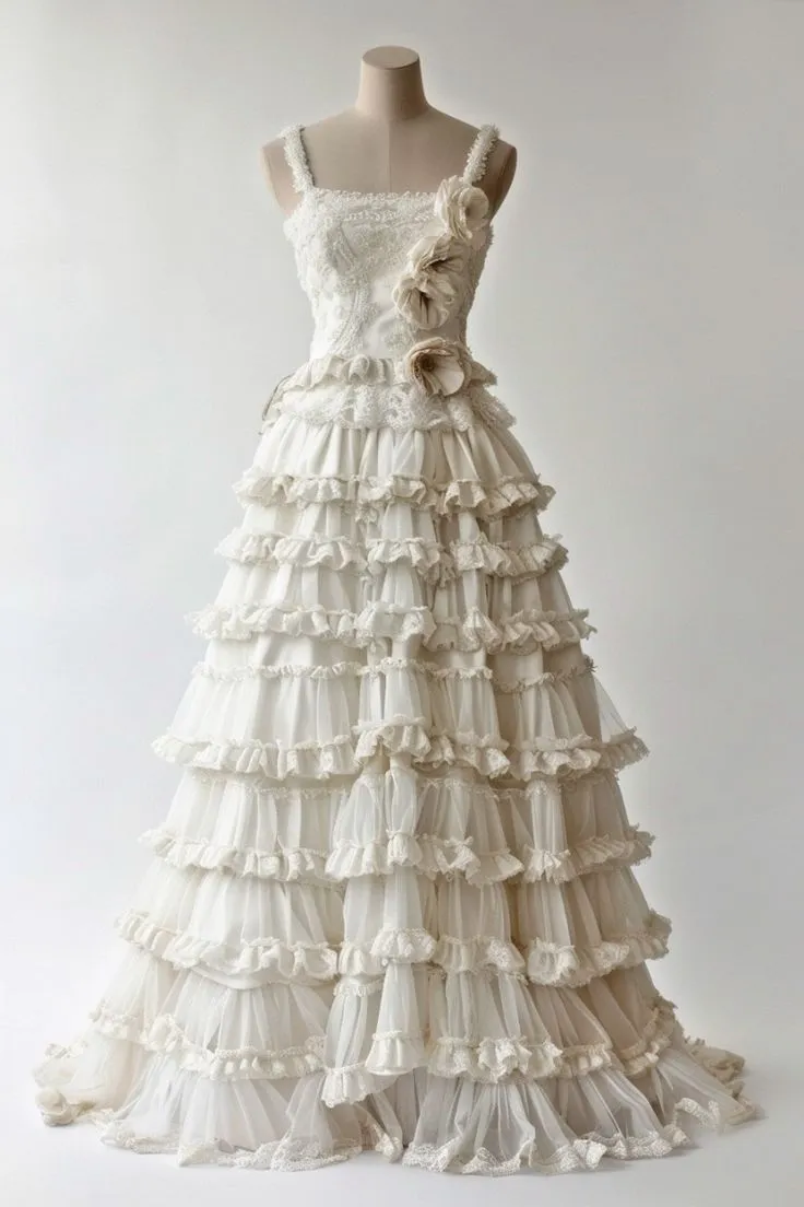 Diamond White A-line Spaghetti Strap Lace Tulle Long Prom Dress Simple Wedding Dress HZ1108