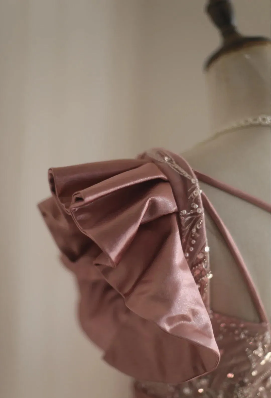 Pink Mermaid One Shoulder Satin Beaded Sequin Long Prom Dress Bridalmaid Dress HZ1108 - Image 7