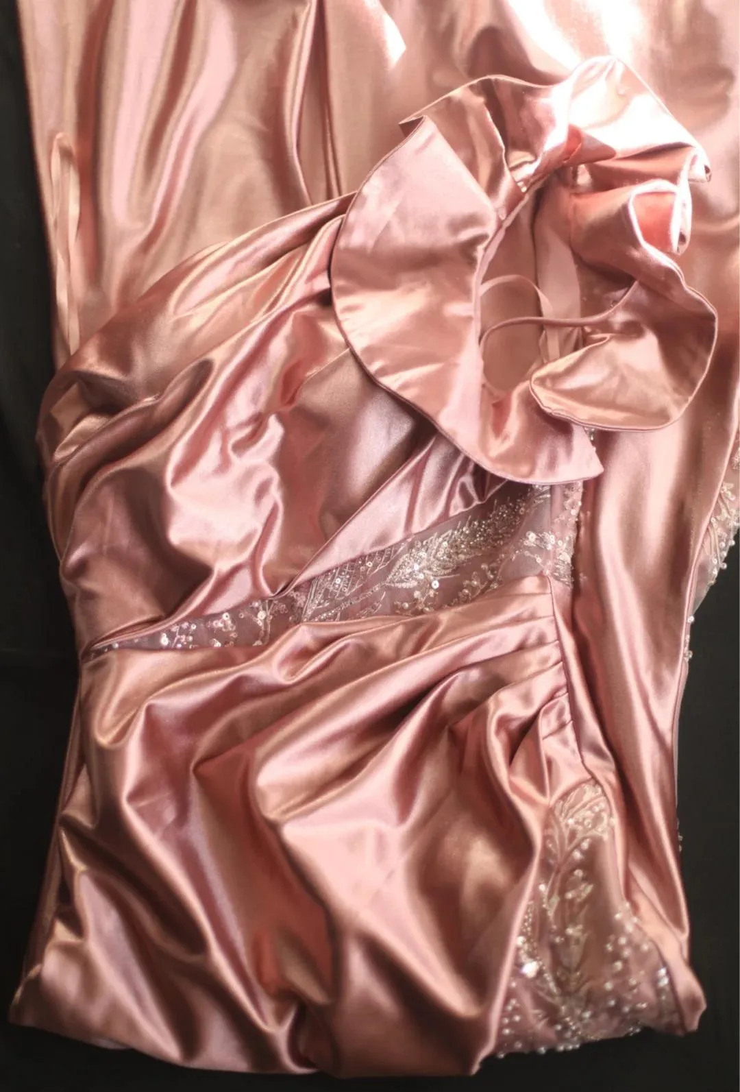 Pink Mermaid One Shoulder Satin Beaded Sequin Long Prom Dress Bridalmaid Dress HZ1108 - Image 4