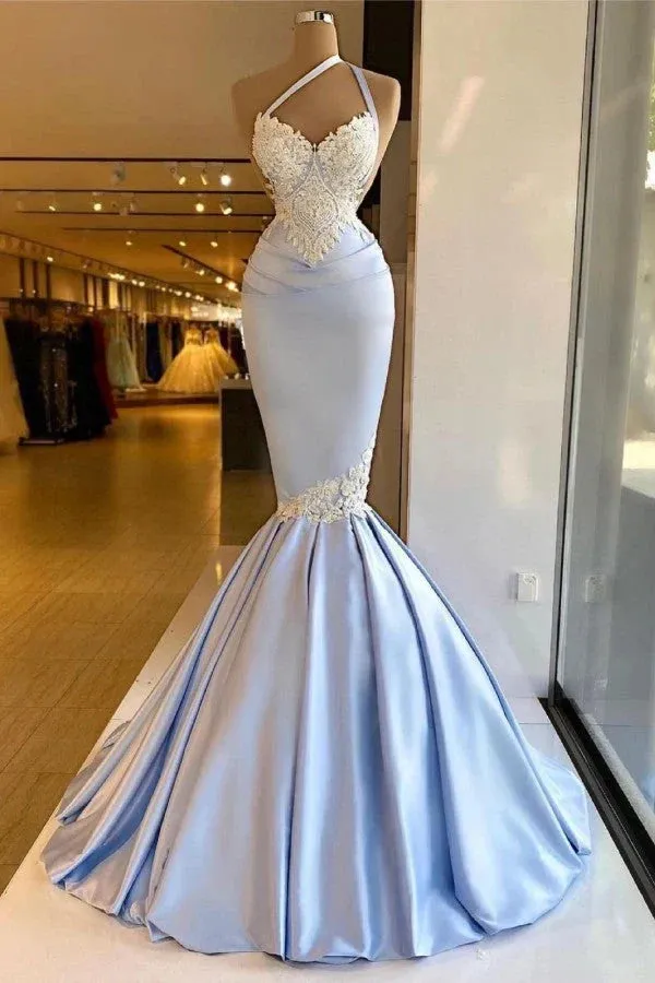 Mermaid One Shoulder Satin Beaded Long Prom Dress Sequin Appliqu��| Evening Dress HZ1108