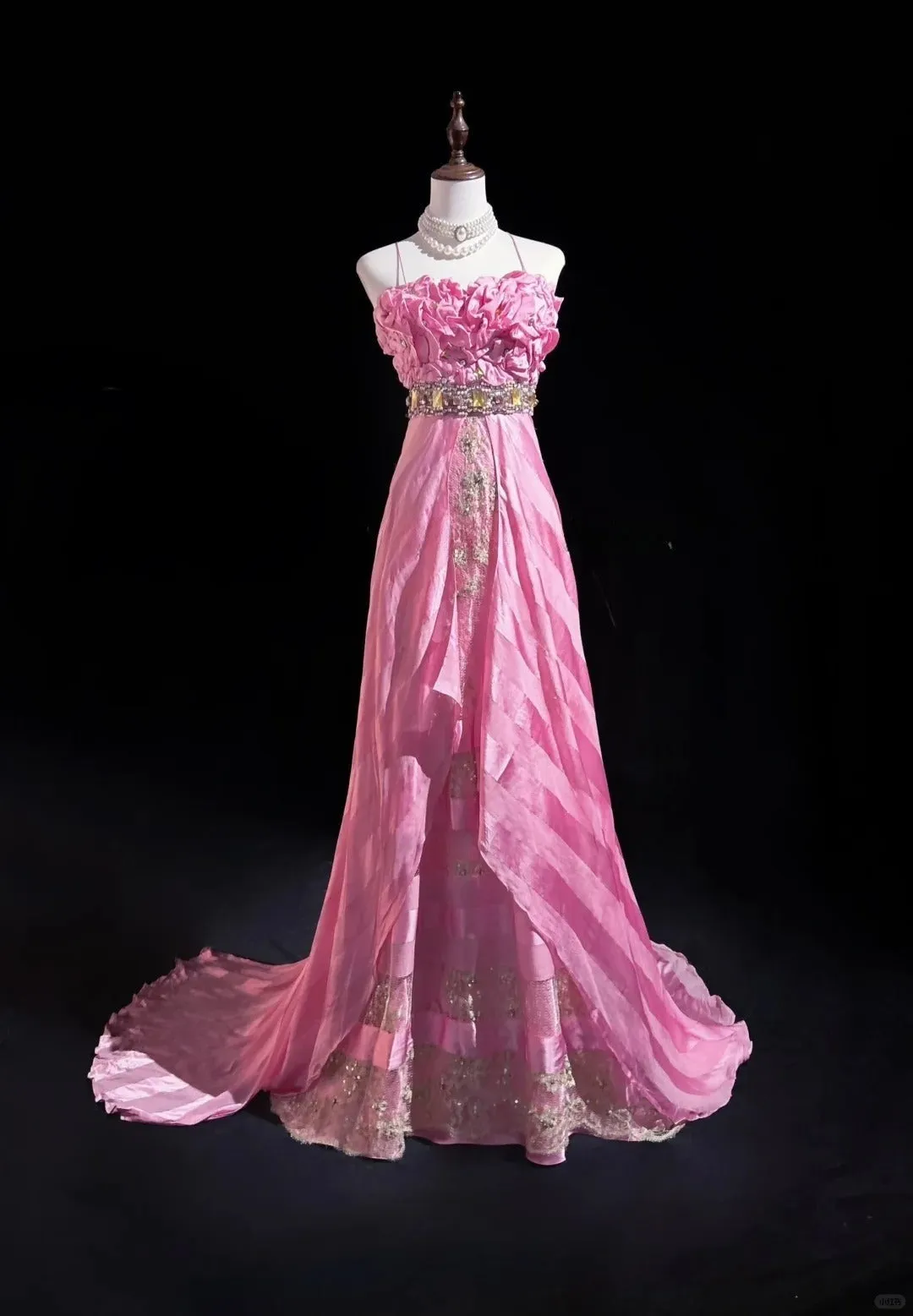 Pink Mermaid Spaghetti Straps Satin Beaded Long Prom Dress Beautiful Bridalmaid Dress Birthday Dress HZ1108