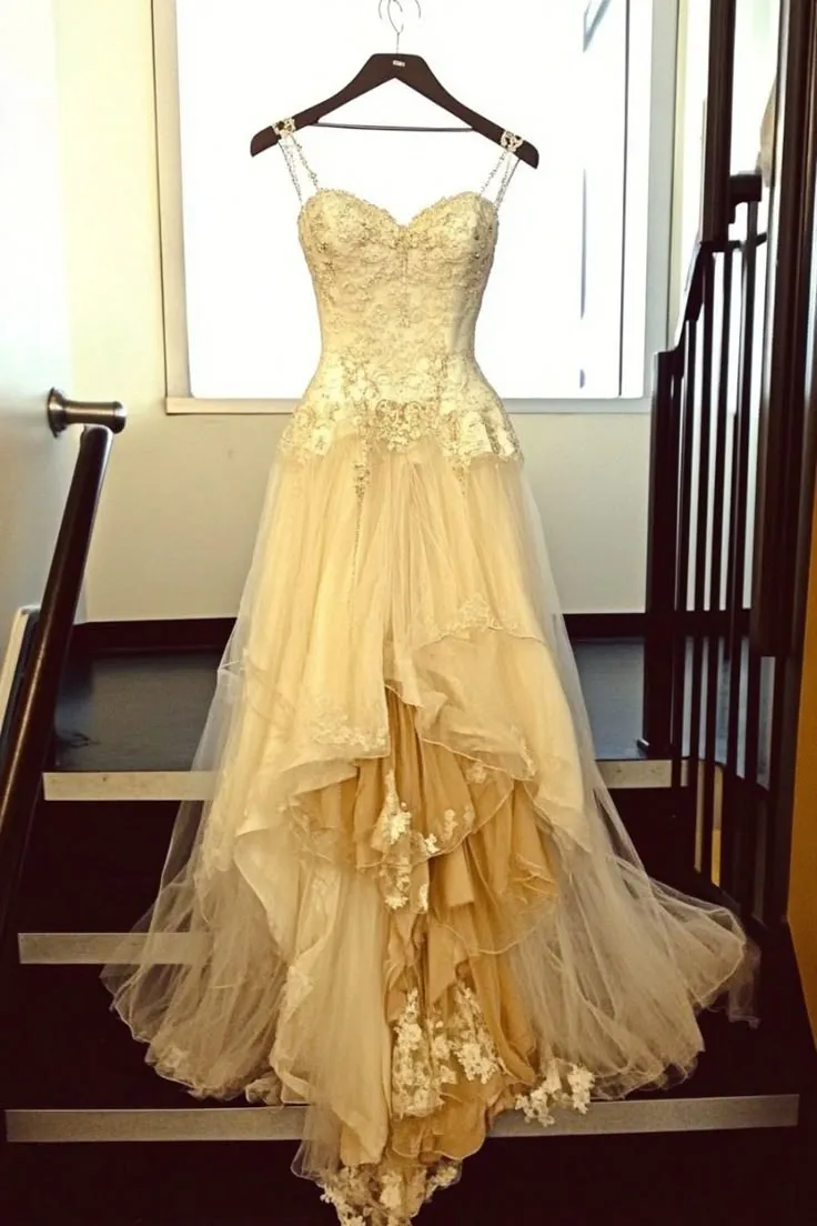 Pearl White A-Line Sweetheart Applique Long Prom Dress Tulle Graduation Prom Dress HZ1108