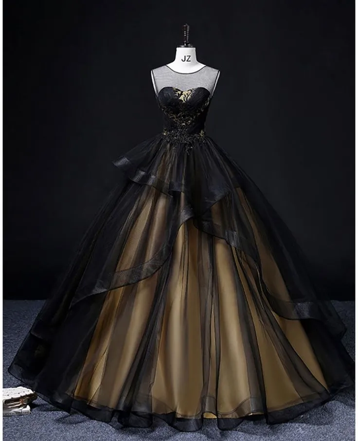 A-Line Round Neck Tulle Long Prom Dress, Elegant Evening Dress HZ1108