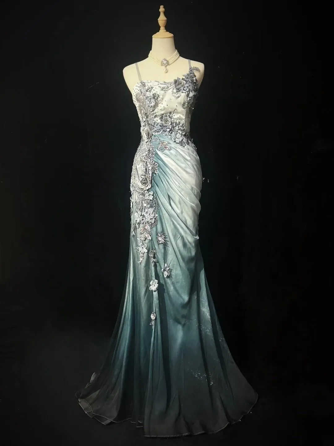 Elegant Chiffon Mermaid Spaghetti Strap Sequined Applique Long Prom Dresses?? Formal Evening Dresses HZ1108