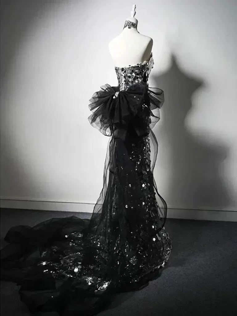 Modest Silver Mermaid Strapless Sequin Tulle Long Prom Dress Formal Evening Dress HZ1108 - Image 4