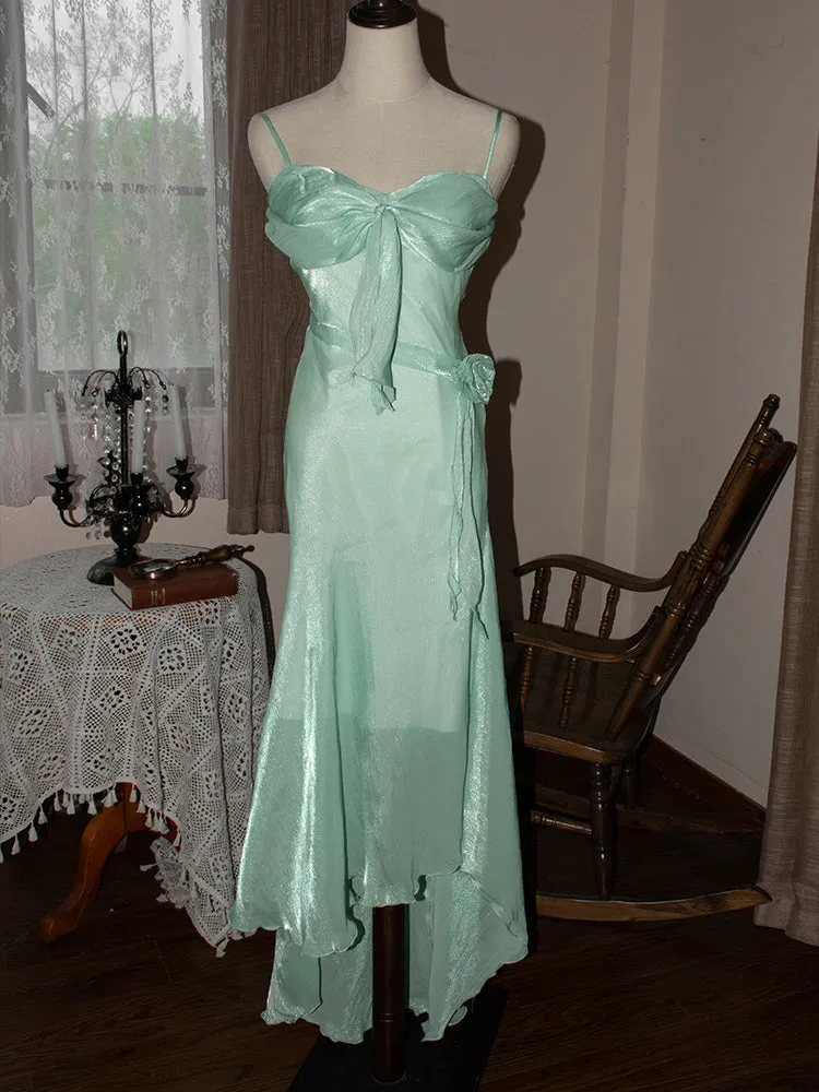 Mint Vintage Spaghetti Strap Chiffon Long Prom Dress HZ1108
