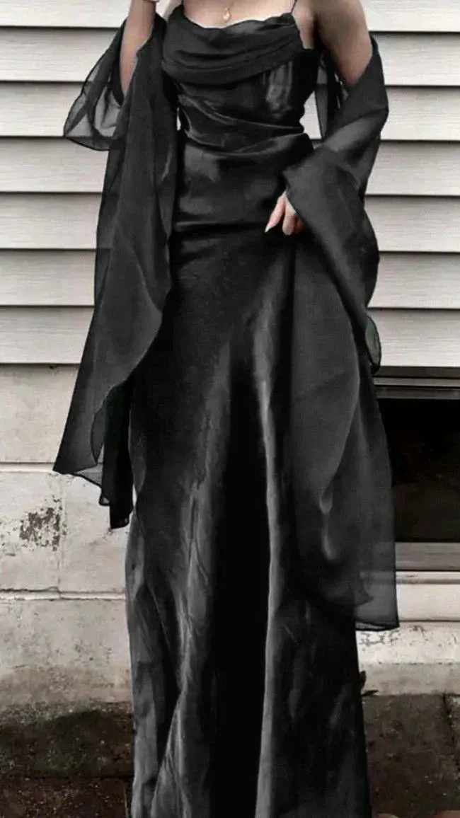 ??Vintage Dark Green Prom Dress Spaghetti Strap Chiffon Evening Gown with Shawl HZ1108 - Image 4