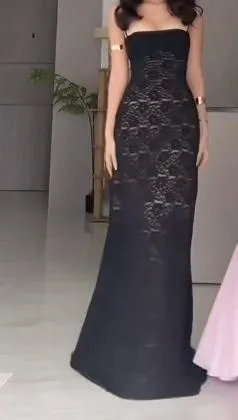 Black Bodycon Spaghetti Strap Chiffon Long Prom Dress Sexy Backless Evening Dress HZ1108