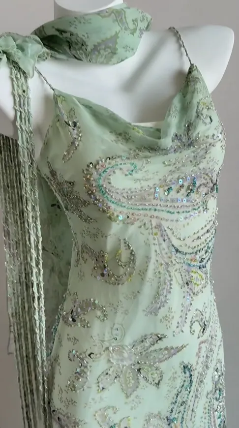 Elegant Green Mermaid Formal Dresses Beaded Chiffon Open Back Long Prom Dresses Spaghetti Straps Guest Dresses HZ1108 - Image 5