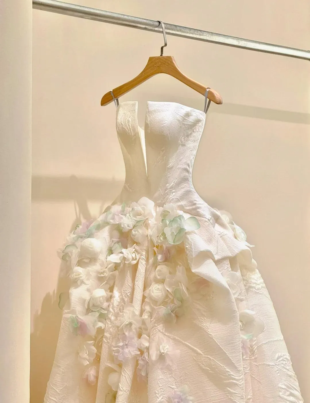 A-Line Spaghetti Strap Satin Long Prom Dress, Beautiful Applique Wedding Dress HZ1108 - Image 4