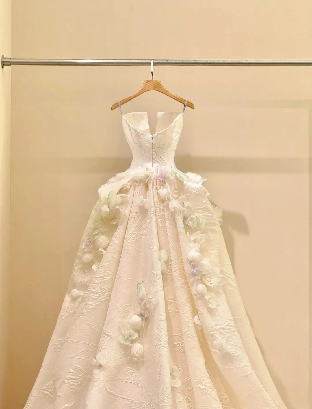 A-Line Spaghetti Strap Satin Long Prom Dress, Beautiful Applique Wedding Dress HZ1108 - Image 6