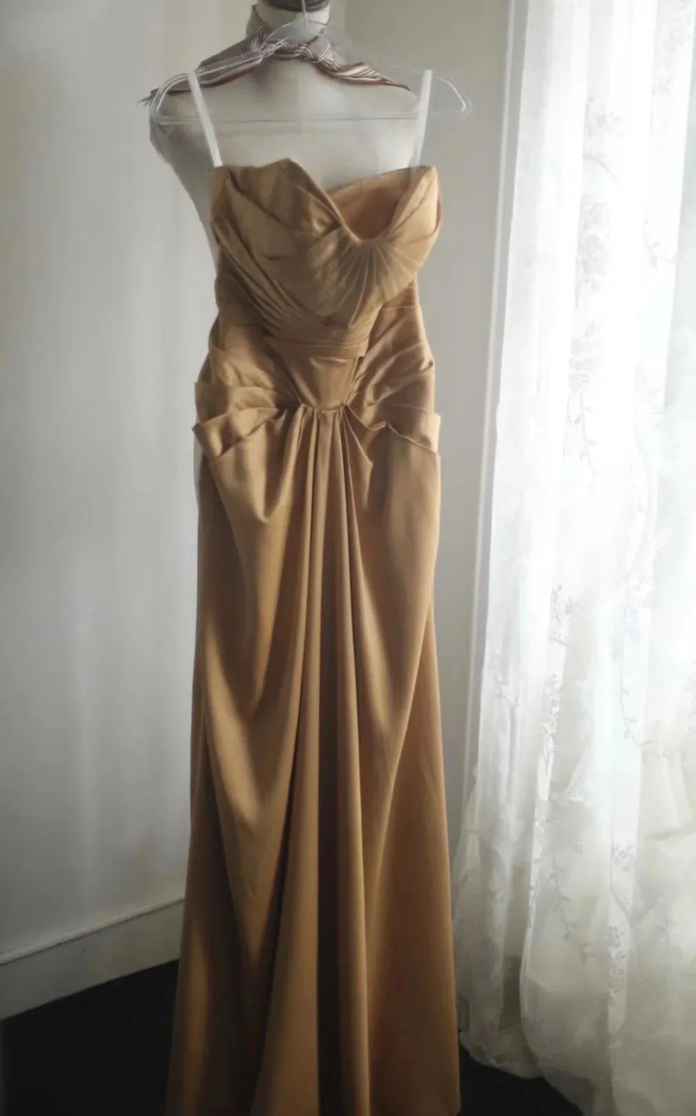 Mermaid Gold Strapless Satin Long Prom Dress Simple Evening Dress HZ1108 - Image 6