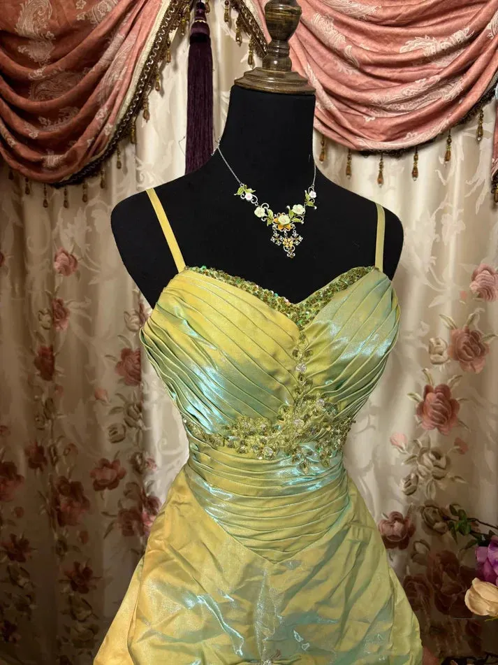 ??Fairytale Sage A-Line Mask Prom Dress Beaded Satin Evening Gown for Birthady&Graduation HZ1108 - Image 2