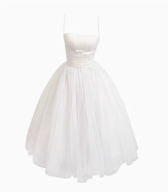 Off-White A-Line Spaghetti Strap Tulle Prom Dress Birthday Dress HZ1108 - Image 4
