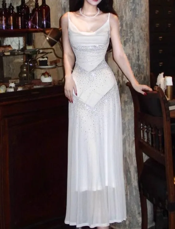 Gentle White Bodycon Dress Spaghetti Straps Prom Dress Graduation Prom Adult Ceremony Dress HZ1108