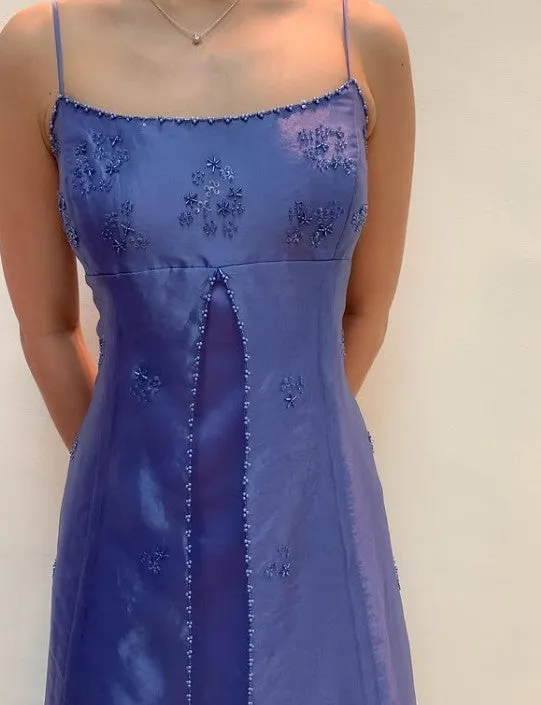 Vintage Spaghetti Strap Blue Tulle Beaded Prom Dress HZ1108 - Image 2
