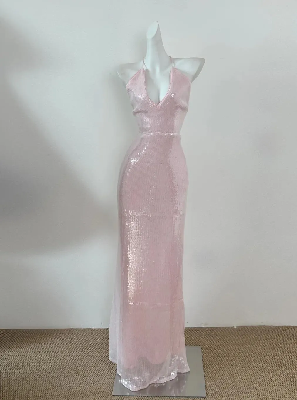 Light Pink V Neck Sheath Sequined Prom Dress Birthday Dress HZ1108