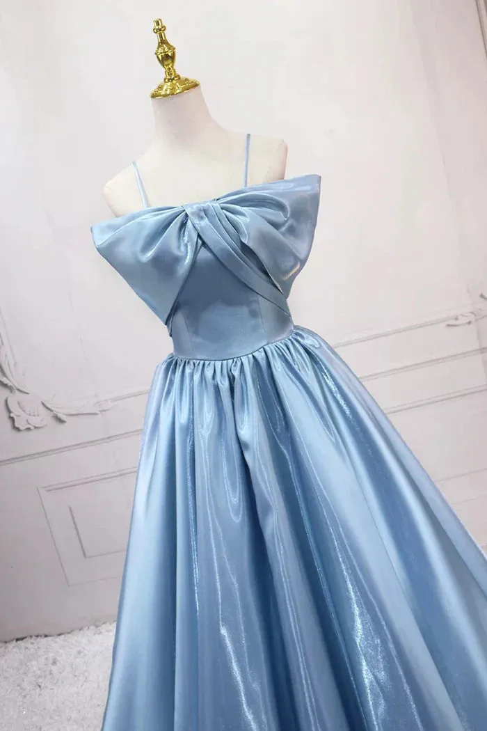 Blue Sweet A-Line Spaghetti Strap Satin Long Prom Dress Evening Party Dress HZ1108 - Image 3