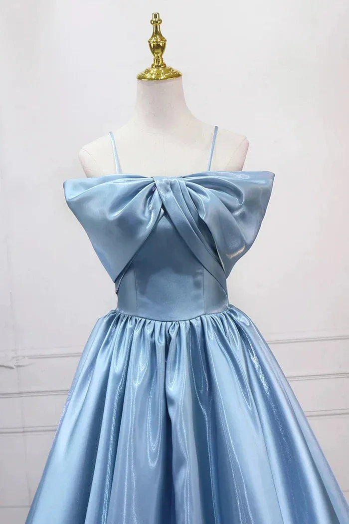 Blue Sweet A-Line Spaghetti Strap Satin Long Prom Dress Evening Party Dress HZ1108 - Image 2