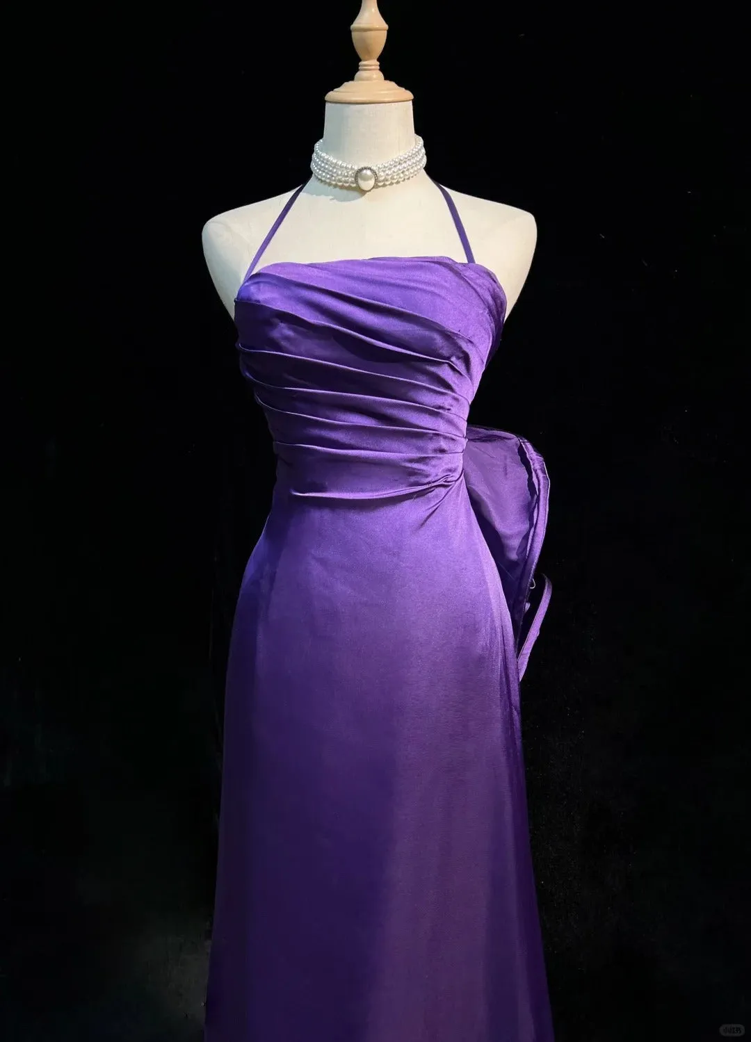 Purple Spaghetti Strap Satin Prom Dress Backless Evening Gown HZ1108 - Image 3
