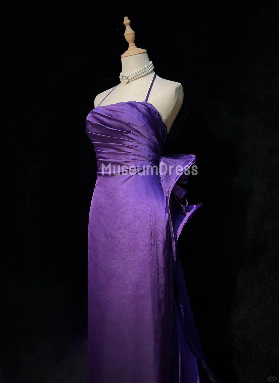 Purple Spaghetti Strap Satin Prom Dress Backless Evening Gown HZ1108 - Image 5
