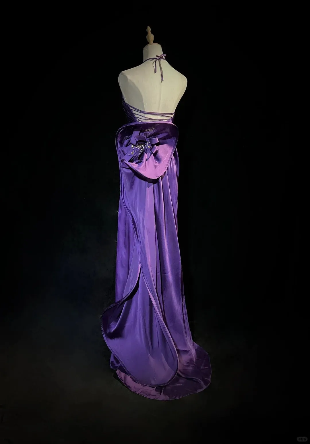 Purple Spaghetti Strap Satin Prom Dress Backless Evening Gown HZ1108 - Image 4