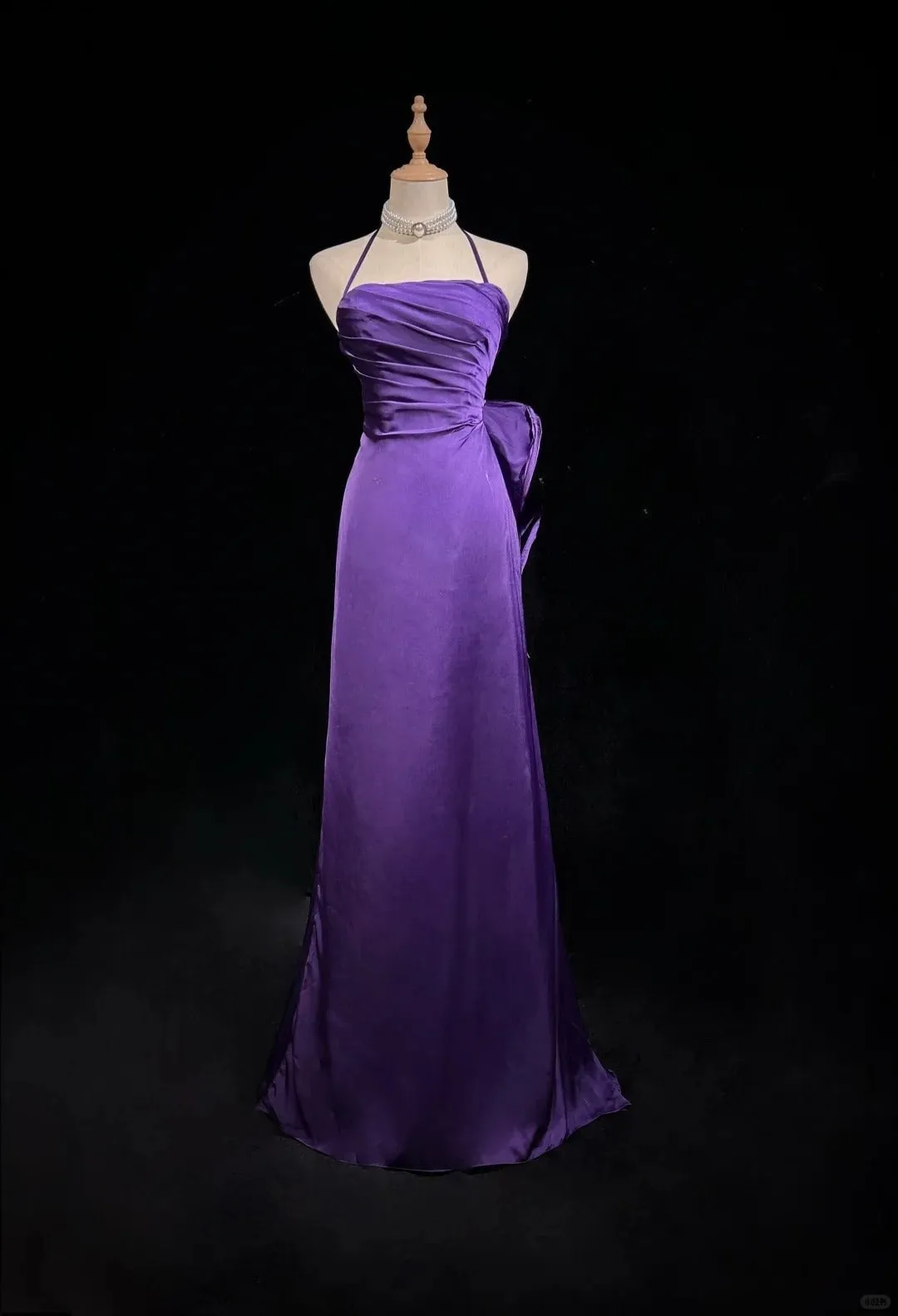 Purple Spaghetti Strap Satin Prom Dress Backless Evening Gown HZ1108
