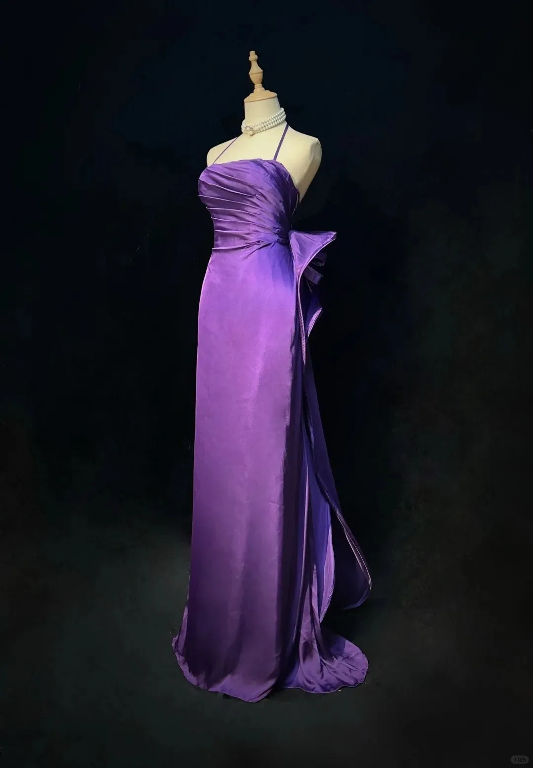 Purple Spaghetti Strap Satin Prom Dress Backless Evening Gown HZ1108 - Image 2