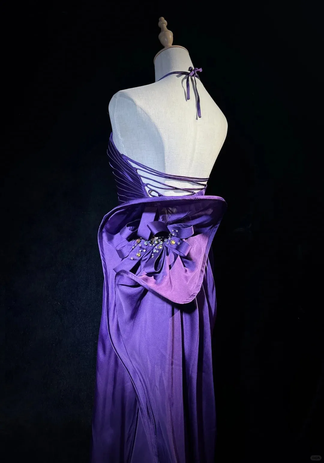 Purple Spaghetti Strap Satin Prom Dress Backless Evening Gown HZ1108 - Image 6